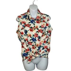 Vintage 90’ Krazy Kat Floral Sleeveless Button Up Summer Top Size Medium